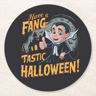Porta-copo De Papel Redondo Vampiro Engraçado Tem um Halloween Fang-Tástico