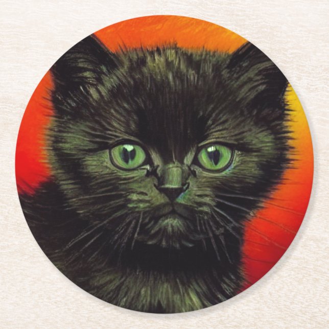 Porta-copo De Papel Redondo Van Gogh Black Kitten (Frente)