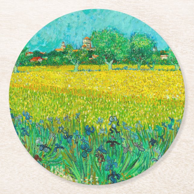Porta-copo De Papel Redondo Van Gogh Field com Irrises Perto de Arles (Frente)
