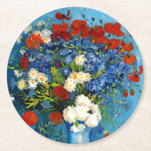 Porta-copo De Papel Redondo Van Gogh Vase com Cornflower e Poppies