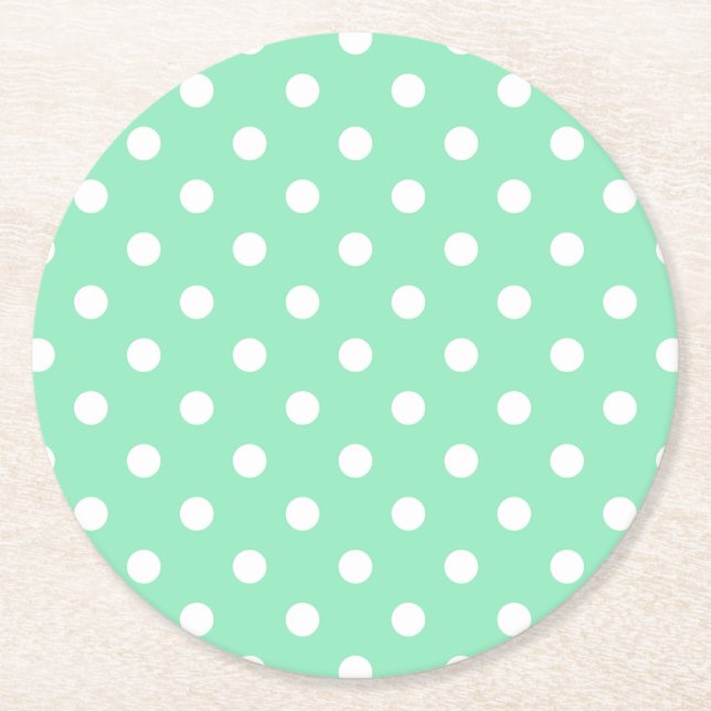 Porta-copo De Papel Redondo Vazio Elegante Pontos Brancos Clássicos Verde (Frente)