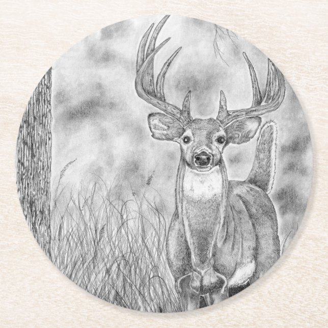 Porta-copo De Papel Redondo Veado na floresta (Frente)