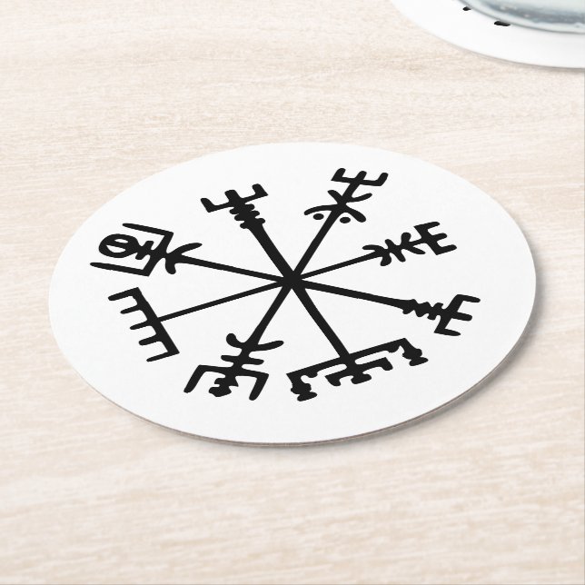 Porta-copo De Papel Redondo Vegvísir (Viking Compass) (Angulado)