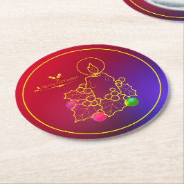 Porta-copo De Papel Redondo Vela de Natal Linha Holly Desenho Vermelho e Azul