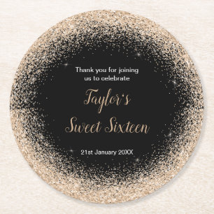 Porta-copo De Papel Redondo Vestido de Champanhe Faux Glitter Sweet 16 Anivers