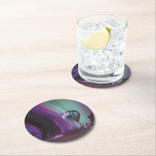 Porta-copo De Papel Redondo Viagem a Júpiter de Balão de Ar Quente sob as Luze