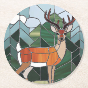 Porta-copo De Papel Redondo Vidro Manchado - Arte de Cervo em Estilo de Vidro