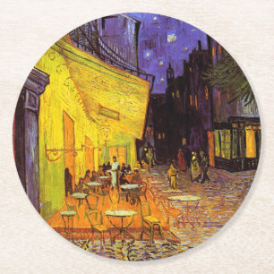 Porta-copo De Papel Redondo Vincent Van Gogh Cafe Terrace À Noite Em Belas Art