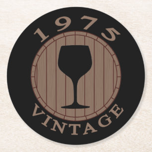 Porta-copo De Papel Redondo Vinho No Aniversário De 1975 Vintage