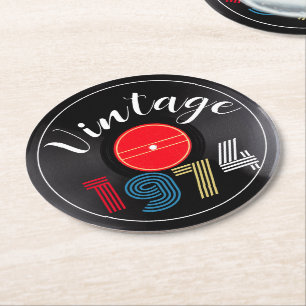 Porta-copo De Papel Redondo Vintage 1974 Retro Stripe Record 50th Birthday