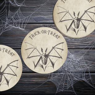 Porta-copo De Papel Redondo Vintage Bat Halloween Esqueletal