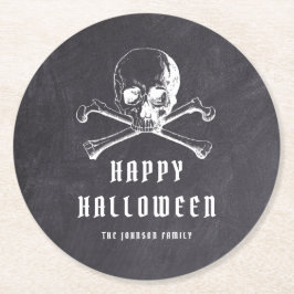 Porta-copo De Papel Redondo Vintage Black Pirate Skull & Bones Halloween