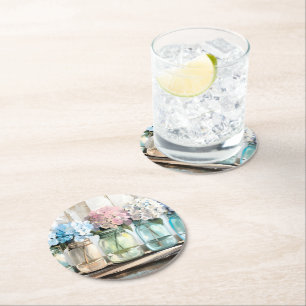 Porta-copo De Papel Redondo Vintage Blossom Hydrangea Mason Jars
