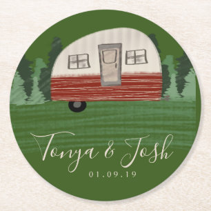 Porta-copo De Papel Redondo Vintage Camper Chá de panela Favor