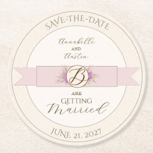 Porta-copo De Papel Redondo Vintage Dusty Rose ombré Arco Bouquet save-the-dat