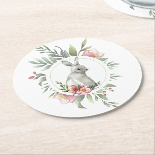 Porta-copo De Papel Redondo Vintage floral do coelhinho da Páscoa