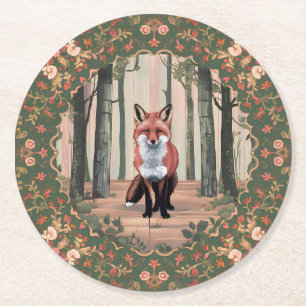Porta-copo De Papel Redondo Vintage Fox no Woods Nature-Inspirou arte