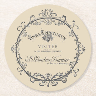 Porta-copo De Papel Redondo Vintage French Label Paper Porta copos