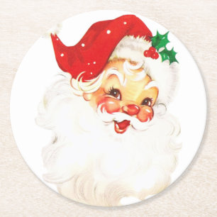 Porta-copo De Papel Redondo Vintage Retro Jolly Old Papai Noel Natal