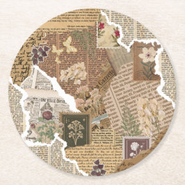Porta-copo De Papel Redondo Vintage Scrapbook Floral Collage Antique 