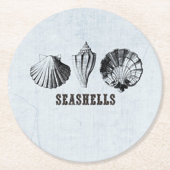 Porta-copo De Papel Redondo Vintage Seashells (Frente)