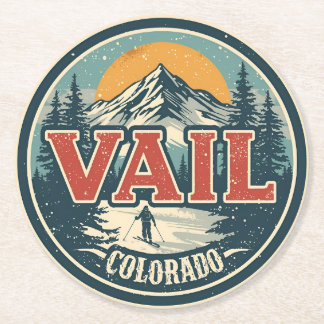 Porta-copo De Papel Redondo vintage Vail colorado outdoor winter snow ski