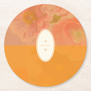 Porta-copo De Papel Redondo Vintage Wildflower Pink Poppy Casamento Monograma