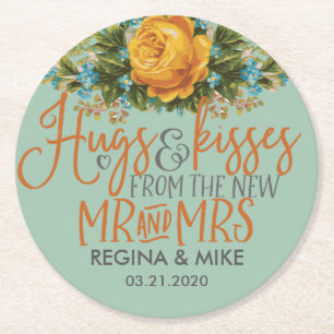 Porta-copo De Papel Redondo Vintage Yellow Rose Hugs Kisses Novo Sr.ª Wedding