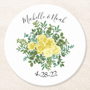 Porta-copo De Papel Redondo Vintage Yellow Rose Wedding