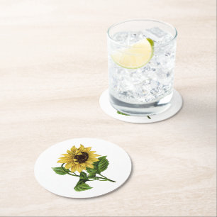 Porta-copo De Papel Redondo Vintage Yellow Sunflower