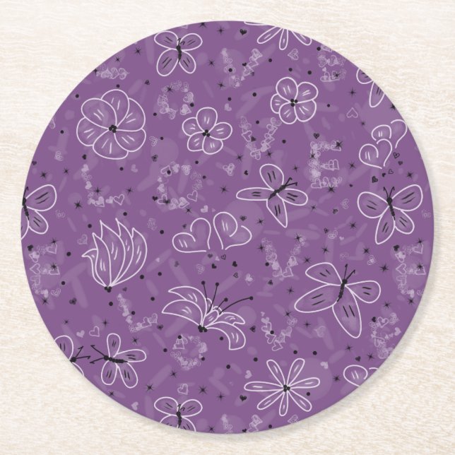 Porta-copo De Papel Redondo Violet Mauve Butterfly AMVE - padrão perfeito. (Frente)