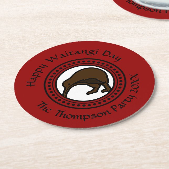 Porta-copo De Papel Redondo Waitangi Day Can Edit Text Nova Zelândia (Angulado)