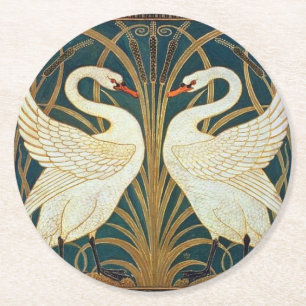 Porta-copo De Papel Redondo Walter Crane Swan, Rush E Iris Art Nouveau