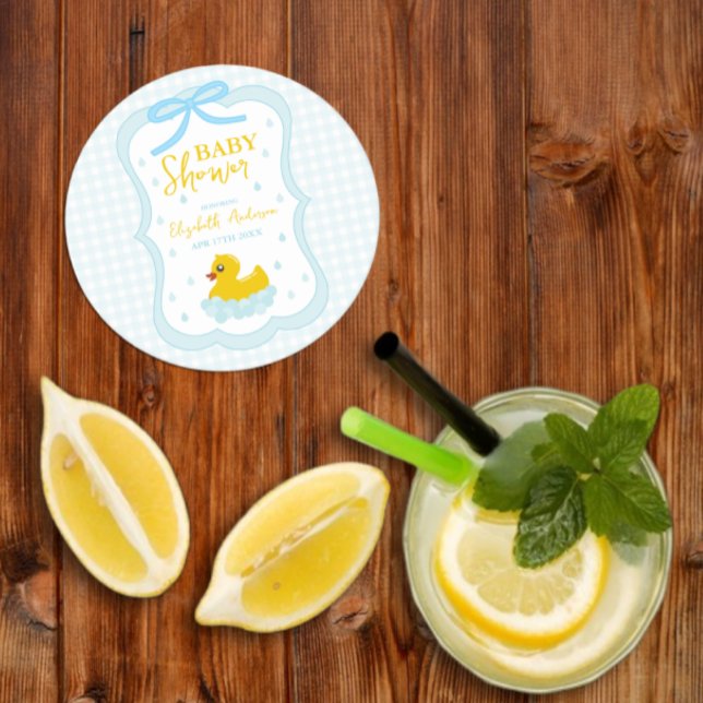 Porta-copo De Papel Redondo Water Droplets Gingham Boy Baby Shower (Criador carregado)