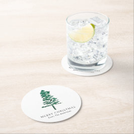 Porta-copo De Papel Redondo Watercolor Pine Tree Foto Moderna do Natal