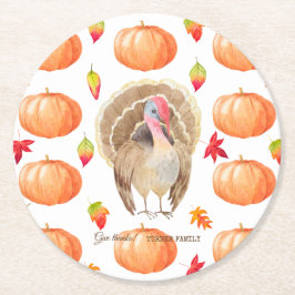 Porta-copo De Papel Redondo Watercolor Pumpkin Turquia Padrão Ação de Graças