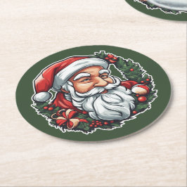 Porta-copo De Papel Redondo Weihnachtsmannkopf mit Kranz -