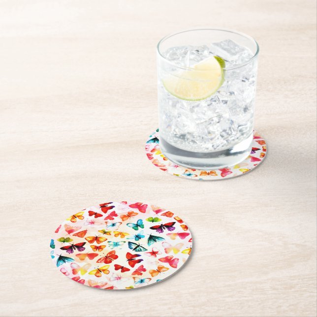 Porta-copo De Papel Redondo Whimi Rainbow Forest Butterfly Aquarela (Insitu)