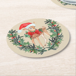 Porta-copo De Papel Redondo Whimsical Fawn Wreath