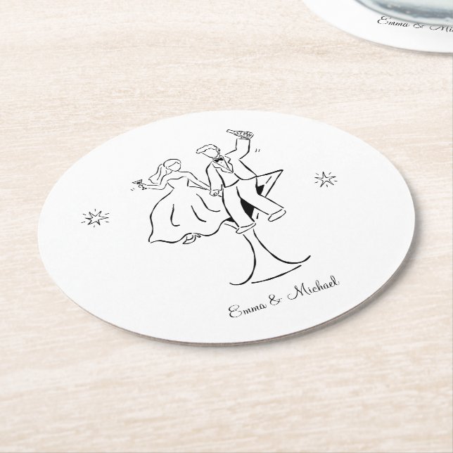 Porta-copo De Papel Redondo Whimsical Hand Drawn Couple Wedding Engagement  (Angulado)