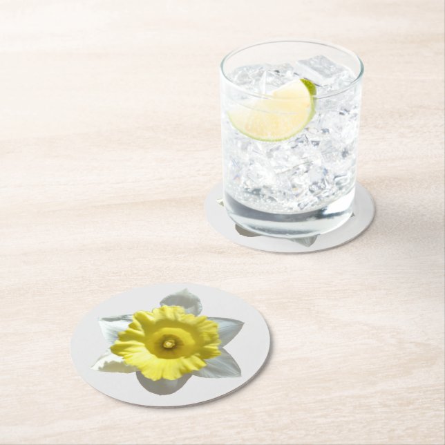 Porta-copo De Papel Redondo White Daffodil Paper Coaster (Insitu)