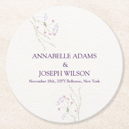 Porta-copo De Papel Redondo White Minimalist watercolor flowers wedding