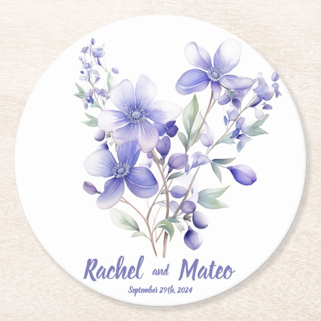 Porta-copo De Papel Redondo Wild Periwinkles: Portas copos de Casamento Person (Frente)