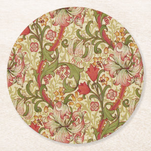Porta-copo De Papel Redondo William Morris Ouro Lily Floral Patterno