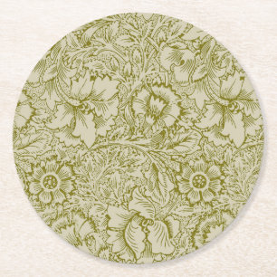 Porta-copo De Papel Redondo William Morris Poppy Classic Floral Green