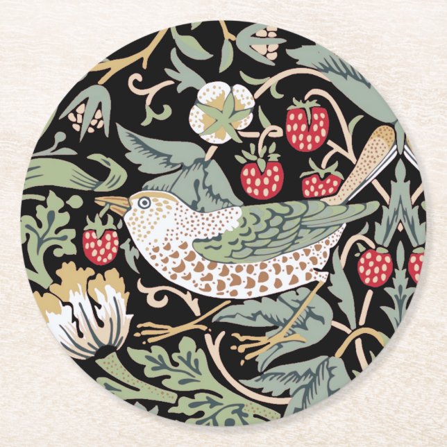 Porta-copo De Papel Redondo William Morris Strawberry Thief I Black Birds (Frente)