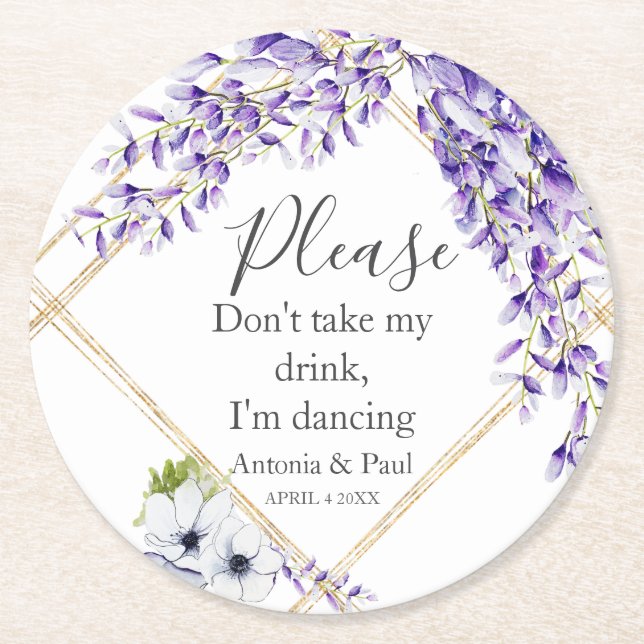 Porta-copo De Papel Redondo Wisteria Blooms, estou dançando (Frente)