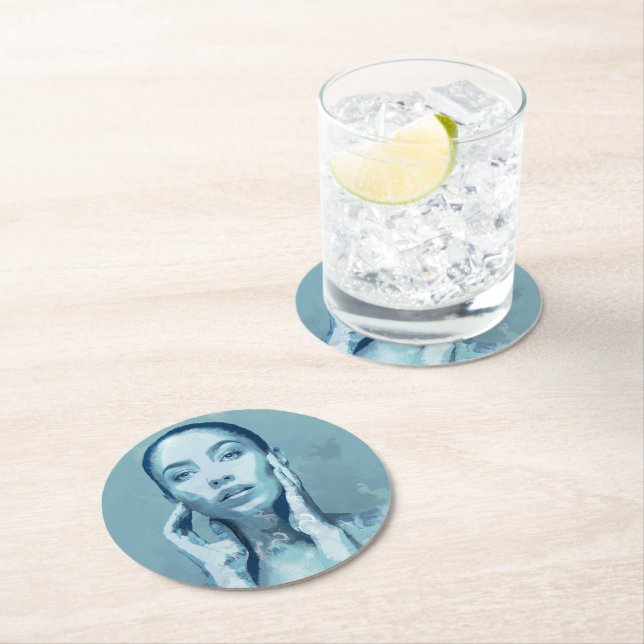 Porta-copo De Papel Redondo "Woman in Blue" Premium Canvas  (Insitu)