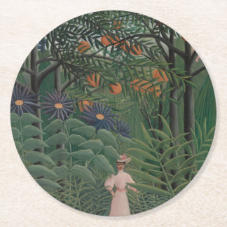 Porta-copo De Papel Redondo Woman Walking in an Exotic Forest, Henri Rousseau