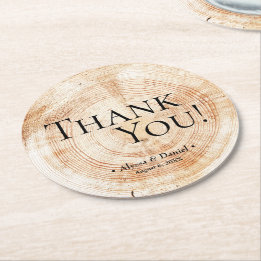 Porta-copo De Papel Redondo Wood Grain Obrigado A Favor Rustic Weding